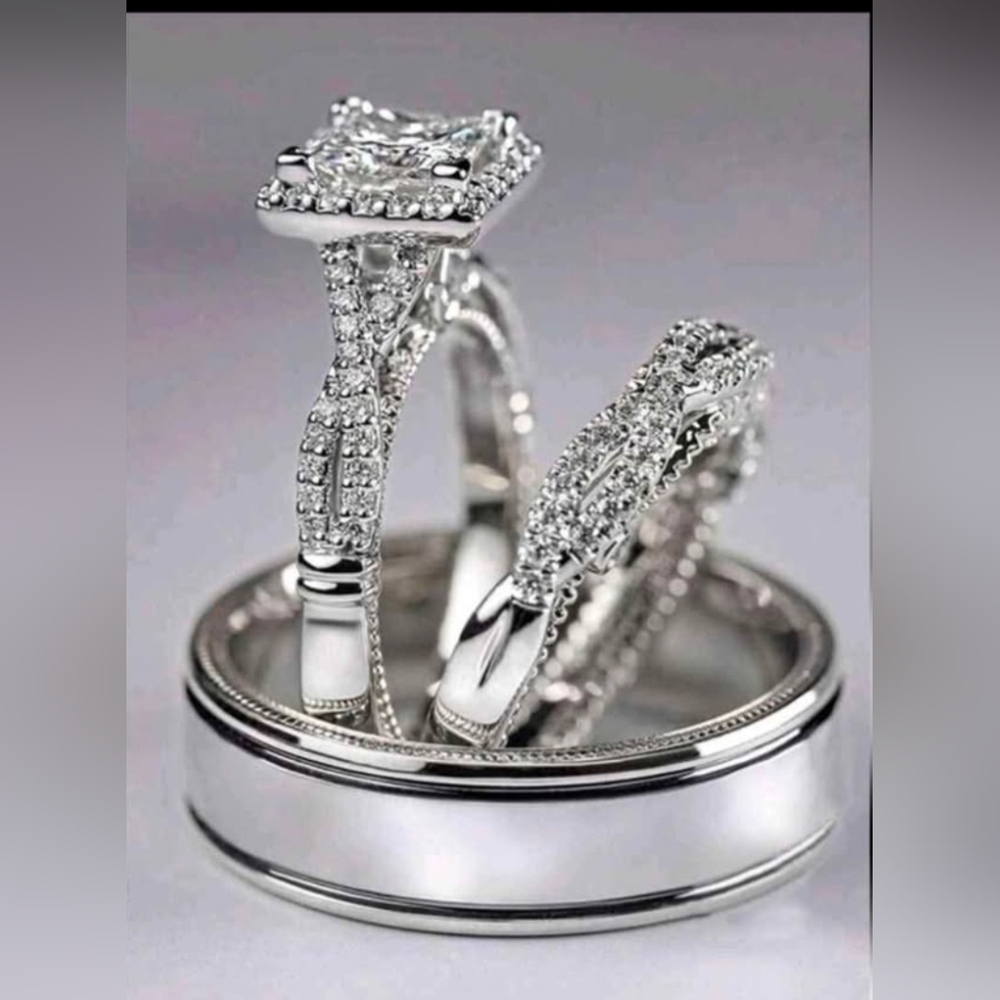 New 3pcs set 925 Silver Plated Cubic Zirconia Gemstones Women's Ring
